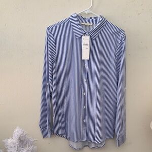 Cooper & Ella Blue and White Striped Button-Down Shirt